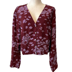 NWT Madewell maroon / lavender floral long sleeve blouse sz XL